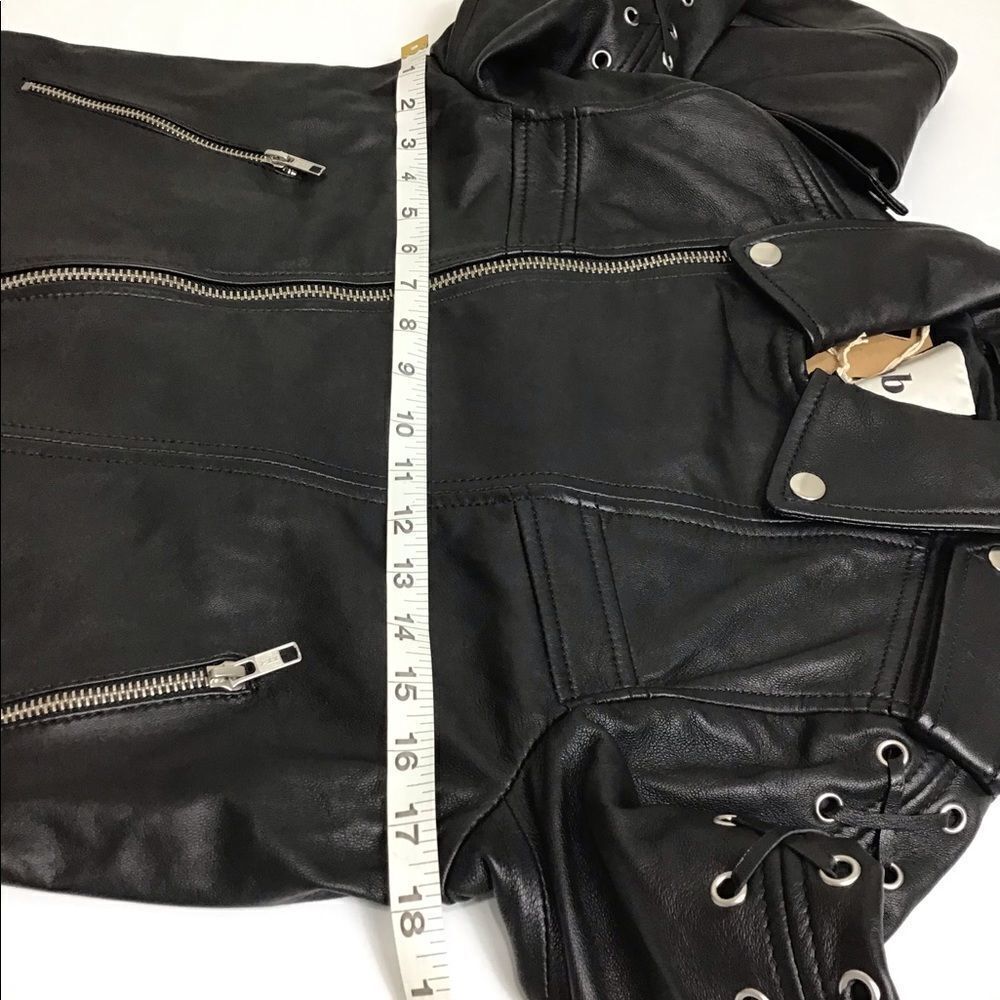 Lab London Black Leather Moto Biker Jacket Lattice Sleeve Size Medium - Picture 9 of 10